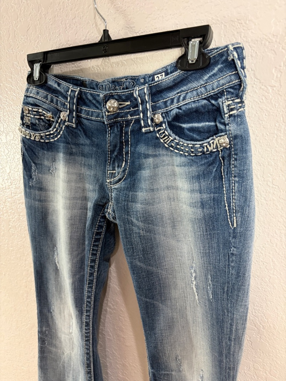 Miss Me Women's Light Blue Flare Jeans with Embroidered Pockets,Size 27. - Picture 9 of 17